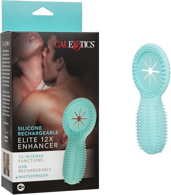 CalExotics Silicone Rechargeable Elite 12X Enhancer Rechargeable Pleasure Ring Waterproof Massager Sex Toy for Couples Blue
