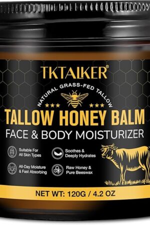 Beef Tallow for Skin, Beef Tallow for Face, Hydrating Tallow Balm with Raw Honey and Beeswax, Grass-Fed Beef Tallow & Raw Wild Honey Blend, Body & Face Moisturizer, Natural Formula, Light Scent