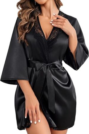Women's Kimono Robe Short Satin Pure Short Silky Robes