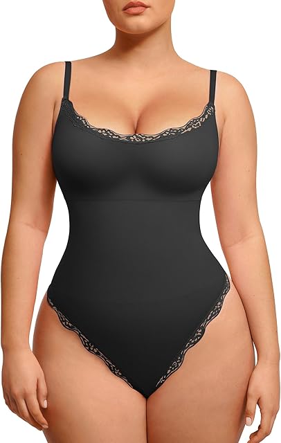 Lace Shapewear Bodysuits for Women Tummy Control Breathable Thong Seamless with Removable Cups