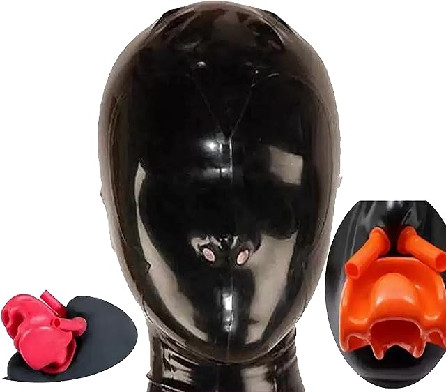 Full Face Mask Latex with Zipper, Latex Silicone Gag & Nasal Tube Mask for Party, Cosplay, Holiday
