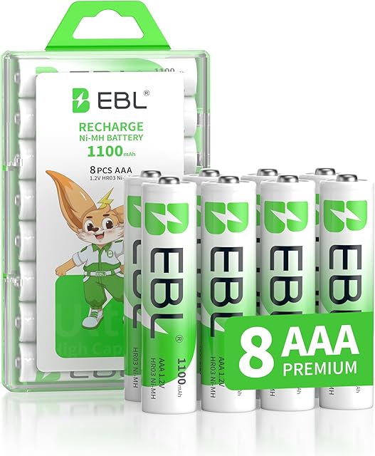 EBL 8 Pack AAA Ni-MH Rechargeable Batteries AAA Batteries ProCyco Technology (Typical 1100mAh, Minimum 1000mAh)