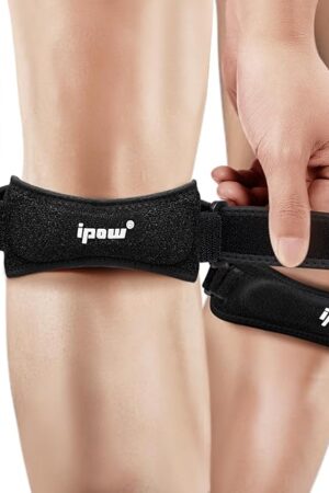 IPOW 2 Pack Knee Pain Relief & Patella Stabilizer Knee Strap Brace Support for Hiking, Soccer, Basketball, Running, Jumpers Knee, Tennis, Tendonitis, Volleyball & Squats, Black