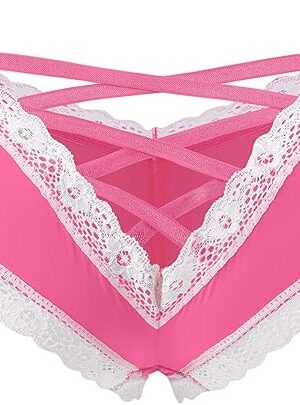 Lace Seamless Hipster Sexy V-Back Strappy Criss Cross Sissy Tease Panty Underwear Low Rise