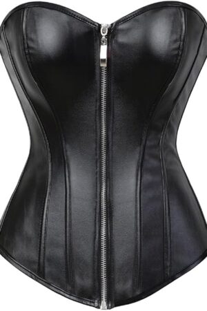 Corsets for Women Plus Size Faux Leather Steampunk Corset Top Zipper Bustier