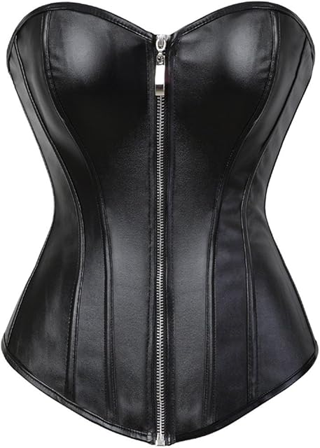 Corsets for Women Plus Size Faux Leather Steampunk Corset Top Zipper Bustier