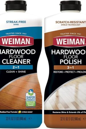 Weiman Hardwood Floor Cleaner and Polish Restorer Combo - 2 Pack - High-Traffic Hardwood Floor, Natural Shine, Removes Scratches, Leaves Protective Layer