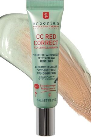 Erborian CC Red Correct - Skincare-First Green Color Corrector with Centella Asiatica, Illuminating Color Corrector with Redness Coverage & SPF 25 - Cica, Korean Skincare