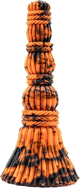 Brumhilda Witches Broom Suction Cup Dildo - UV Orange/Black Halloween Color Scheme, Handmade in The USA, Adult Sex Toys (Standard)