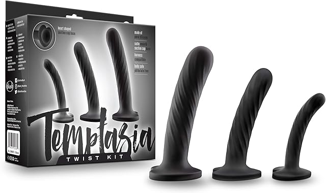 Blush Novelties Temptasia Twist Dilator Kit - Silicone Dildo - 3 Progressing Training Sizes - Premium Puria Platinum Cured Vagina Exerciser - UltraSilk Heart Shaped Suction Cup Harness Compatible