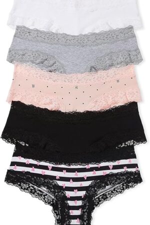 Women's Lace & Cotton Cheeky Underwear, Minimal Coverage Panties for Women, Multi Pack (XS-XXL)