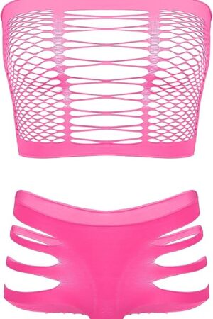 Women's Sexy Cut Out Lingerie Set Fishnet Two Piece Bra and Panty Nightwear Outfits