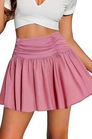 Women Ruffle Skirt Ruched Waist Short Skirts Sexy Glitter Skirt Mini Lingerie Skirts