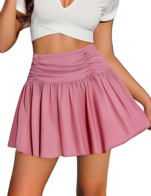 Women Ruffle Skirt Ruched Waist Short Skirts Sexy Glitter Skirt Mini Lingerie Skirts