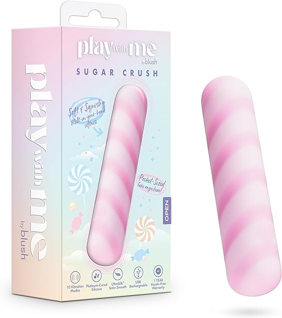 Blush Play with Me Sugar Crush 4" Bullet Vibrator - 10 Powerful Vibes for Clit & Nipple, Soft Silicone Pocket Pussy Pleaser - USB Rechargeable, Waterproof, Travel Friendly Sex Toy for Women - (Pink)