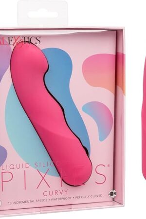CalExotics Liquid Silicone Pixies Curvy ? Rechargeable Travel Size Mini Vibrator ?Waterproof Adult Sex Toy for Women ? Pink