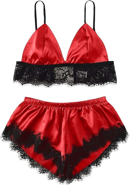 Womens Lace Trim Pajamas Set V Neck Lingerie Camisole Shorts 2 Piece Pjs Sets Sexy Soft Comfy Ladies Summer Sleepwear