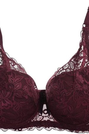 Womens Padded Underwire Bra Sexy Lace Bra Full Coverage Lace Bralette Plus Size Hollow out Bra with Adjustable Straps