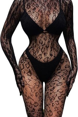 Womens Sexy Lingerie See Through Fishnet Mesh Jumpsuit Tights Leopard Bodycon Beach Party Clubwear
