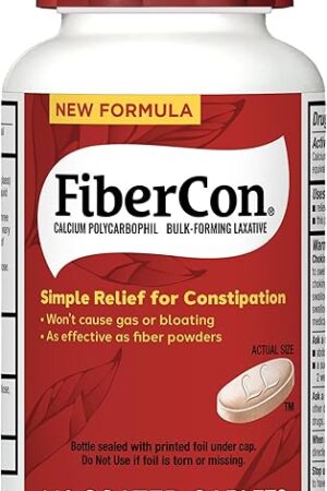 FiberCon Fiber Therapy Coated Caplets, Safe, Simple & Comfortable Insoluble Fiber for Bowel Irregularity, Comfortable Constipation Relief with No Gas or Bloating, 140 Caplets