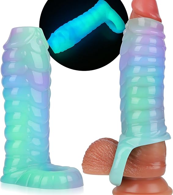 Dragon Penis Sleeve Enlarger, Luminous Silicone Dildo Sleeve Male Penis Girth Extender with Cock Ring Reusable Penis Enlargement Male Adult Sex Toys for Couples Play
