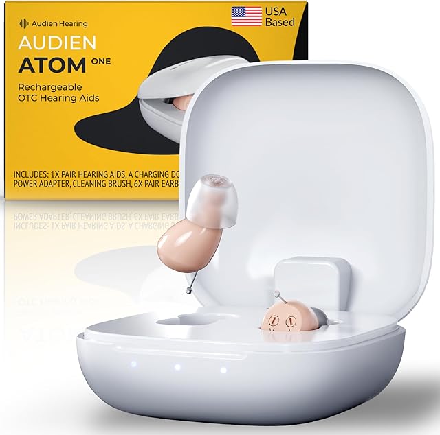 Audien Atom One OTC Hearing Aids - Wireless, Rechargeable, and Comfortable | Clear Sound in a Small, Discreet Design for Seniors & Adults with Hearing Loss