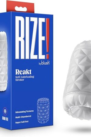Blush Novelties - Blush Rize Reakt - Self-Lubricating Pocket Stroker Male Masturbator Made with Ultra Soft X5? Plus - 3 Uniquely Textured Erotic Pleasure Chambers - Open Ended Snug Fit Sex Toy for Men