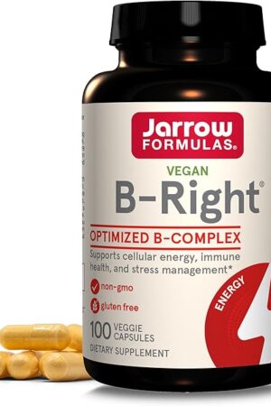 Jarrow Formulas B-Right, Optimized B Complex Featuring Vitamin B1, B2, B5, B6, B12 and B9 to Support Cellular Energy, Immune Health and Stress Management, 100 Veggie Capsules, Up to a 100 Day Supply