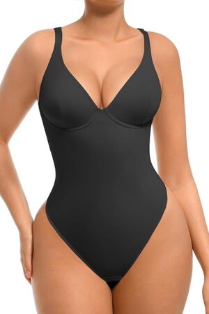 Bodysuits for Women Tummy Control Thong Shapewear Body Suit Sexy Deep V Neck Corset Tops for Women