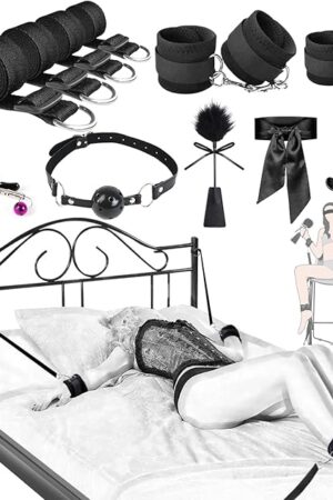 Couples Sex Toys Set, 17 PCS-Adult Toys-with Restraint Straps & Bondage Cuffs & Anal Plug & Nipple Clamps & Feather & Sex Whip & Sex Blindfold, DIY Bondage Restraints SM Games for Couples