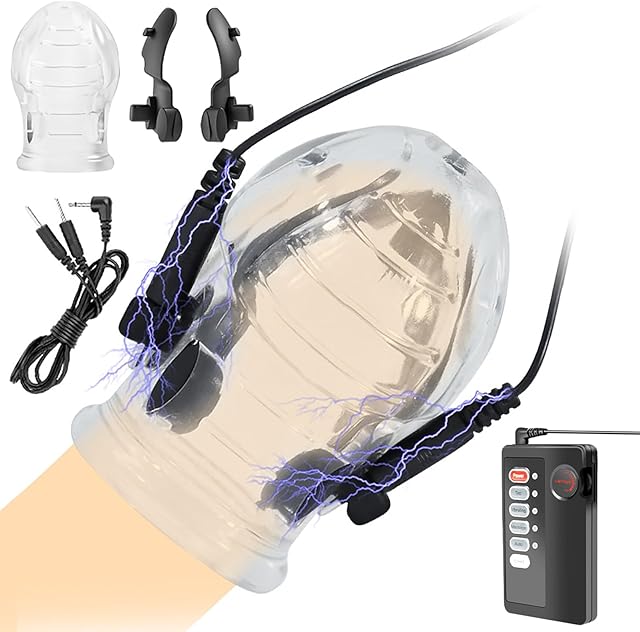 Electric Shock Chastity Cage, Men Electric Shock Penis Trainer, Cock Cage Rechargeable Remote Vibration Penis Ring for Male Long-Lasting Endurance Sex Toys