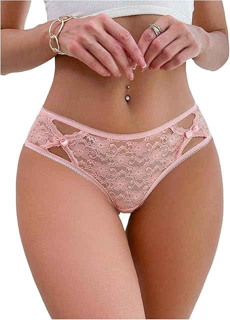 Women's Lace Underwear Bow Cut Out Sheer Panties Breathable Briefs