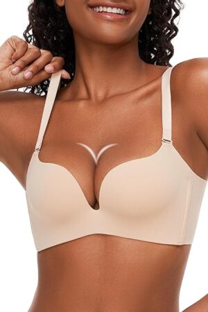Wireless Push up Bras for Women Seamless Support Padded Plunge T-Shirt Comfort Bra