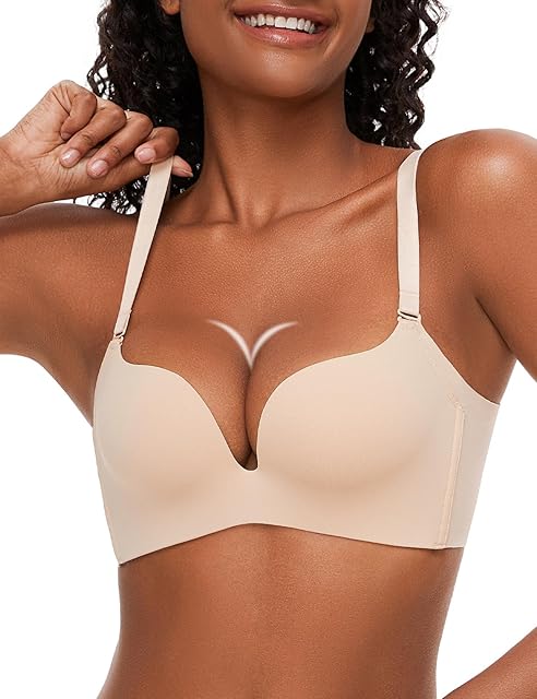 Wireless Push up Bras for Women Seamless Support Padded Plunge T-Shirt Comfort Bra