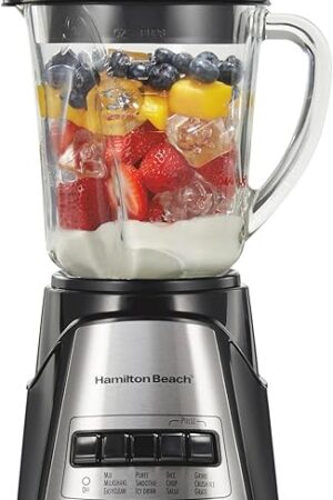 Hamilton Beach Power Elite Wave Action Blender For Smoothies, 40 Oz Glass Jar, 12 Functions Including Puree, Crush Ice, 700 Watts - Black (58148A)