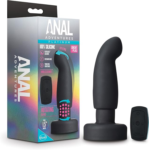 Blush Novelties Anal Adventures Platinum Circuit Butt Plug 10 Function Vibrating Pleasure Beads Rechargeable Ultrasilk Silicone Massager Wireless Remote Controlled Vibrator Sex Toy for Adult
