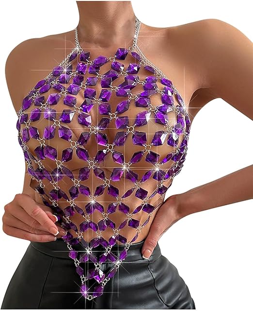 Crystal Bra Body Chain Top Silver Rhinestones Halter Crop Tops Chest Chains Body Jewelry for Women Party Clubwear