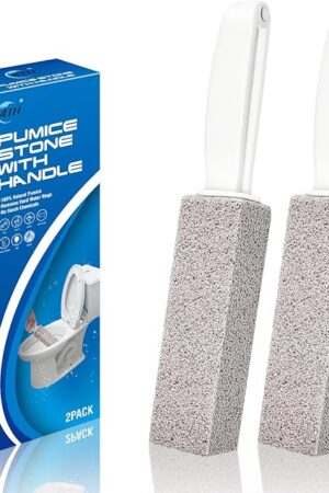 4TH Pumice Stone for Toilet Bowl Cleaning,Pumice Stick with Handle,Cleans Away Limescale Stain,Hard Water Rings, Calcium Buildup,Iron and Rust Remover for Tile/Bath/Kitchen/Household - 2 Piece