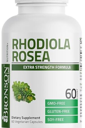 Bronson Rhodiola Rosea Vegetarian Capsules - Adaptogenic Herb - Brain, Stress & Mood Support - Non-GMO, 60 Count