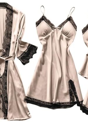 4Pcs Pajamas for Women Set Silk Pajama Sets Robe Lingerie Satin Sleepwear Bathrobe Sexy Lace Sleep Outfits