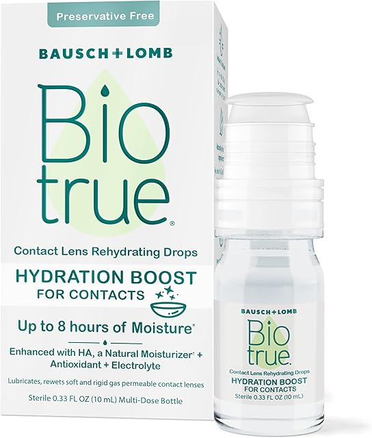 Biotrue Hydration Boost for Contacts, Rehydrating Eye Drops for Dry Eyes, Preservative Free, Refreshes, Lubricates & Moisturizes Lenses, Rewetting Eye Drops, 033 FL Oz (Pack of 1)