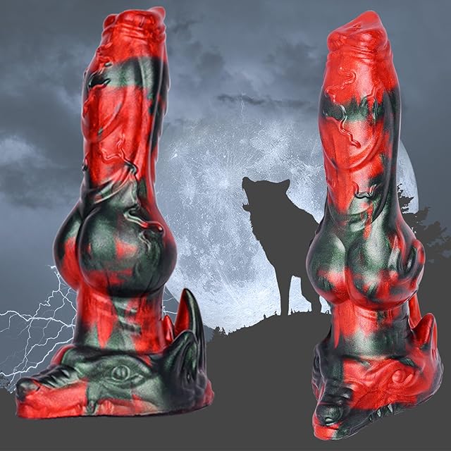 Dog Dildo with Knot Huge Monster Wolf Canine Dildo 8 Inch Soft Silicone Big Fake Penis Red Dark Green Fantasy Dildo with Suction Cup Realistic Animal G Spot Anal Dildo Adult Toys for Women Couples