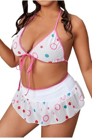 2pc Plus Size Lingerie Set for Women Sexy Sheer Mesh Bra Tops and Skirt Sets Cute Nightgown Kawaii Lounge Sleepwear