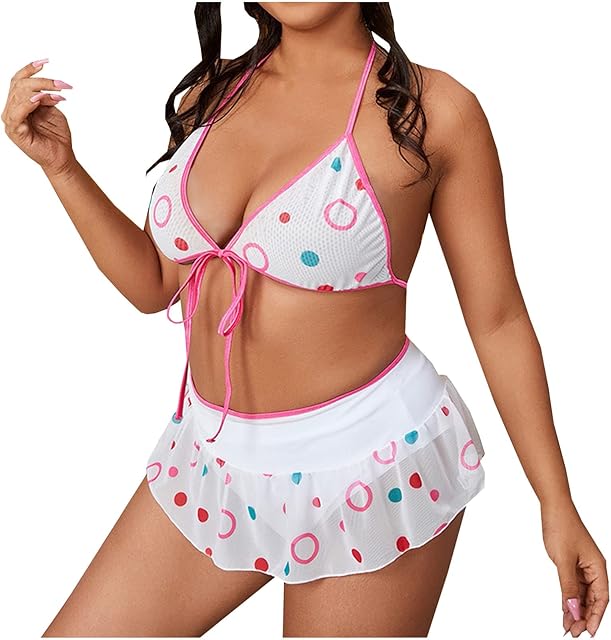 2pc Plus Size Lingerie Set for Women Sexy Sheer Mesh Bra Tops and Skirt Sets Cute Nightgown Kawaii Lounge Sleepwear