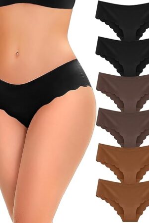 6 pack Seamless Underwear for Women Sexy Low Rise Hipster Wave Edge No Show Bikini Panties Womens Cheeky S-XL
