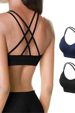 Women's Cross Back Sports Bra Padded Strappy Medium Support Yoga Bra for Workout Fitness 3 Pack