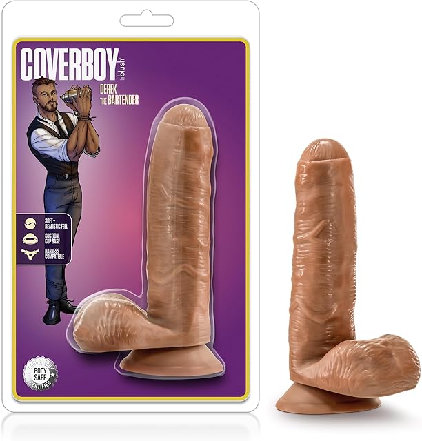 Blush Novelties Loverboy Derek The Bartender 7 Inch Realistic Dildo, Suction Cup, Sex Toy for Women, Sex Toy for Adults, Mocha