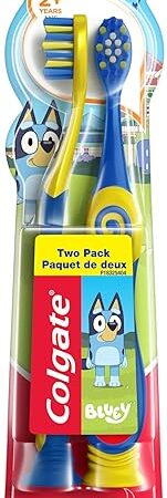 Colgate Extra Soft Toothbrush for Kids, Kids Toothbrush Pack with Built in Suction Cup Toothbrush Holder, Designed for Children Ages 2 and Up, Extra Soft Bristles, Bluey, 2 Pack