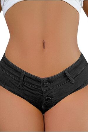 Denim Thong Booty Shorts for Women - Sexy Stretchy Micro Mini Daisy Dukes Hotpants Hot Pants