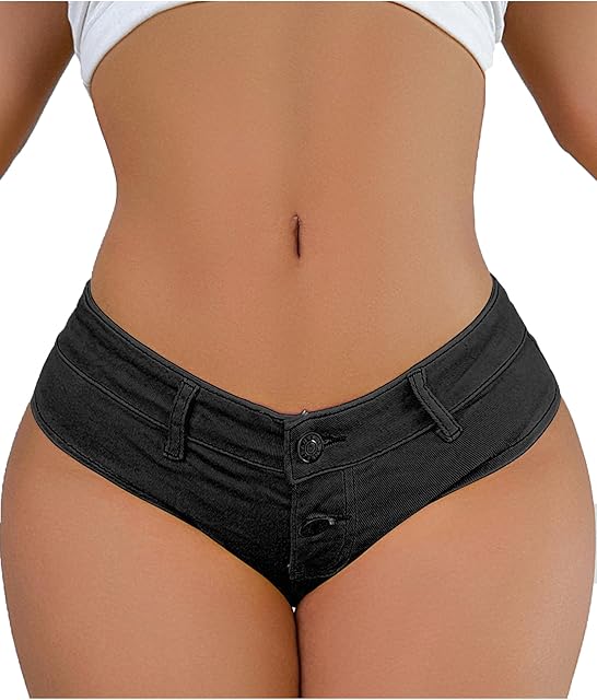 Denim Thong Booty Shorts for Women - Sexy Stretchy Micro Mini Daisy Dukes Hotpants Hot Pants